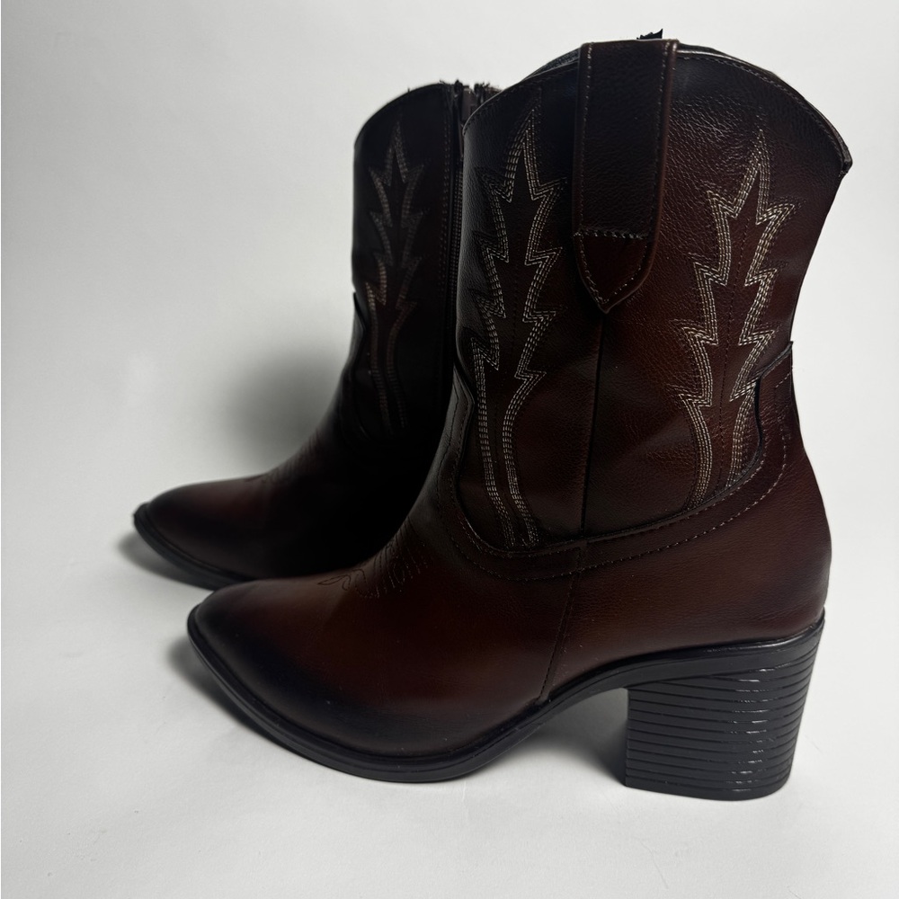Brown Faux Leather Ankle Boots